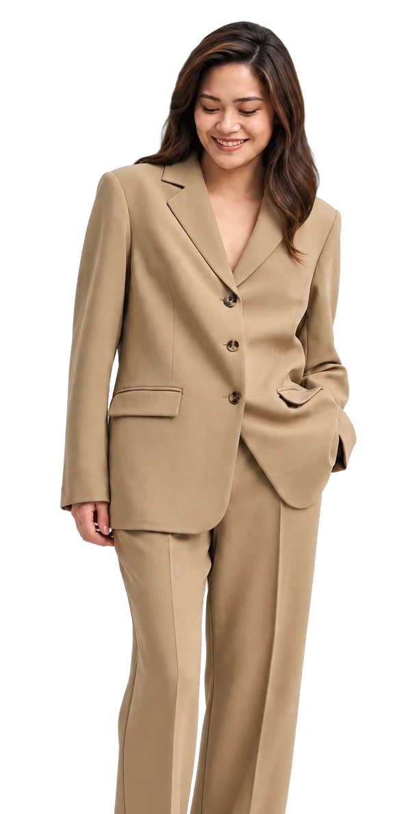 Karr, smiling, in a taupe suit